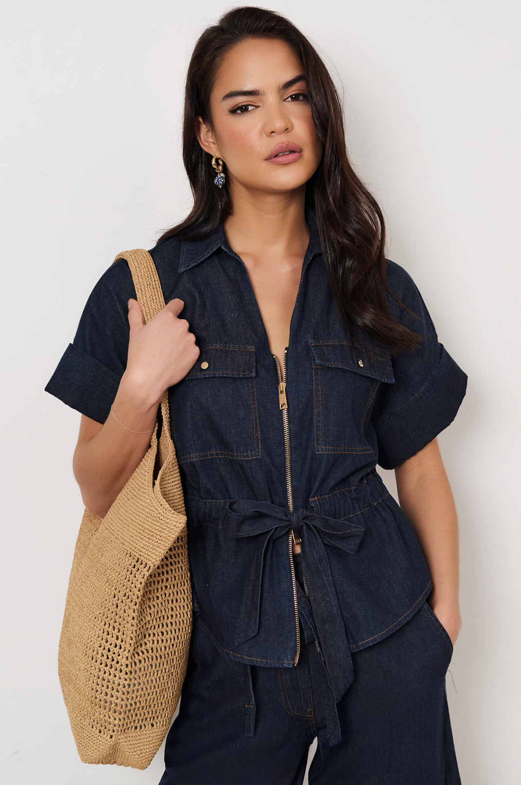 Mili Natural Woven Angled Tote - Camel