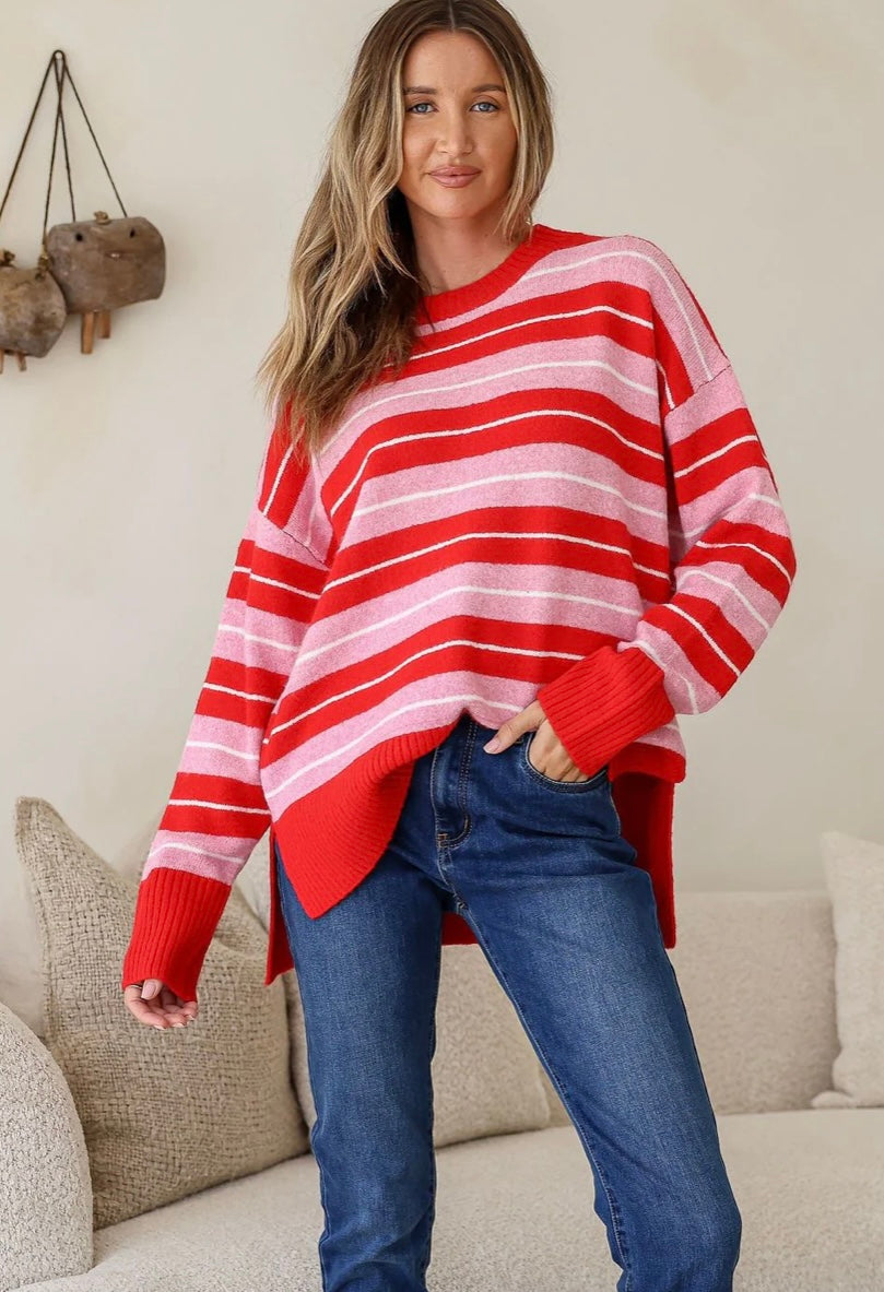 Bedford Stripe Knit Pink/white/red