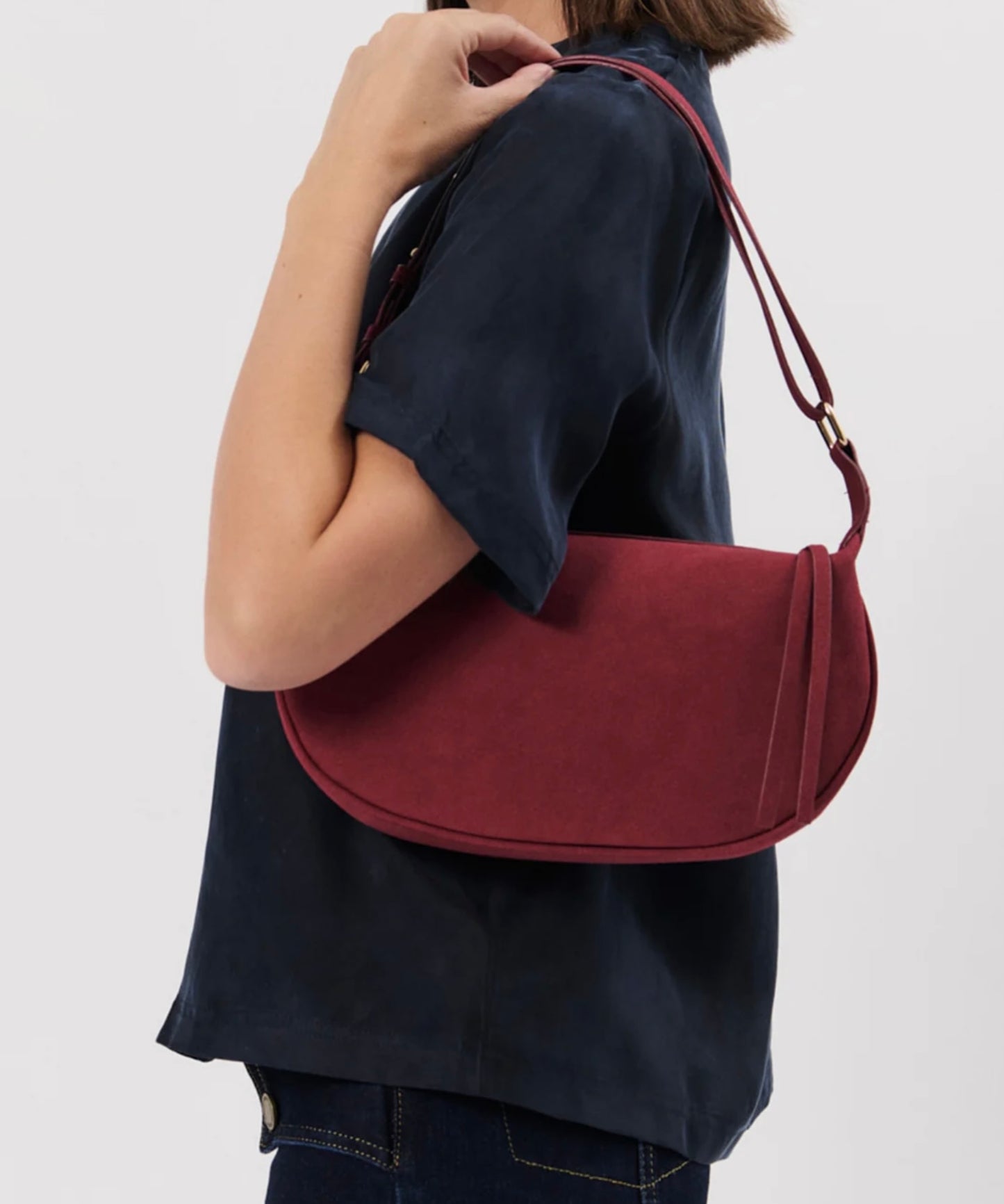 Harper Faux Suede Handbag, Wine