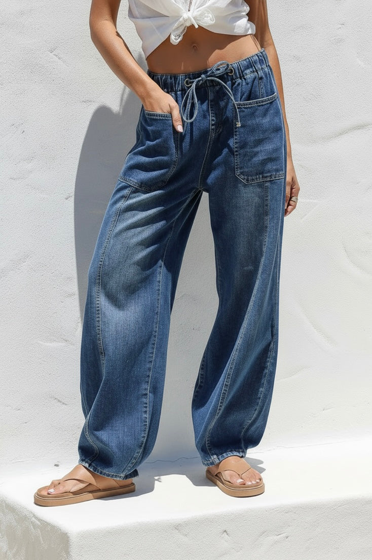Manhattan drawstring denim barrel jeans