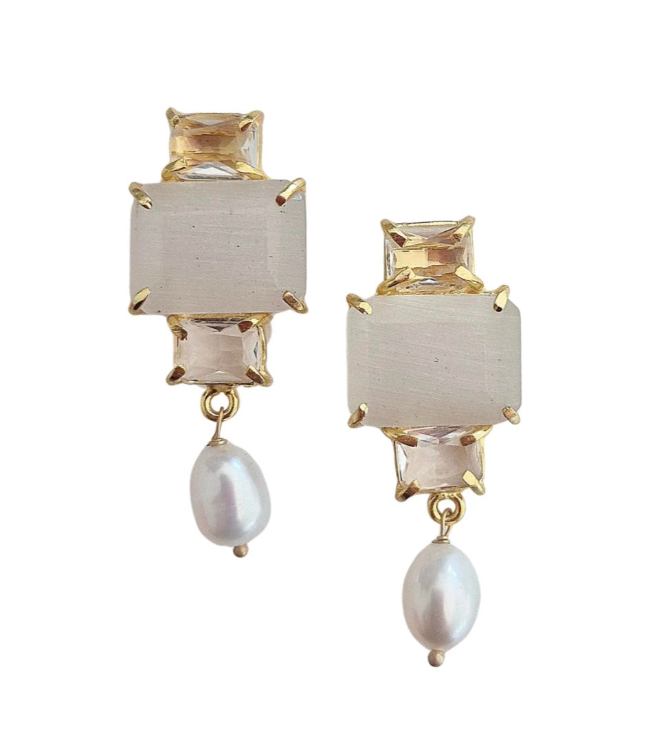 Pearl and gemstone earrings