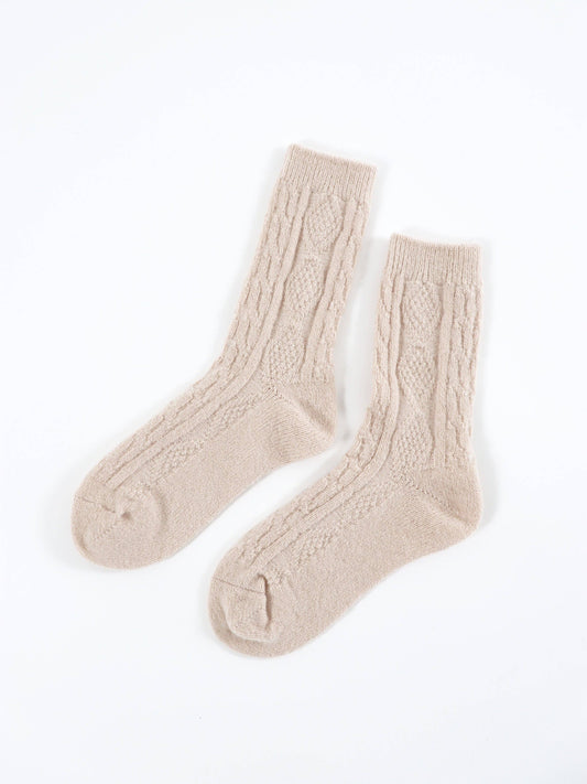 Fisherman Wool Crew Socks in Camel