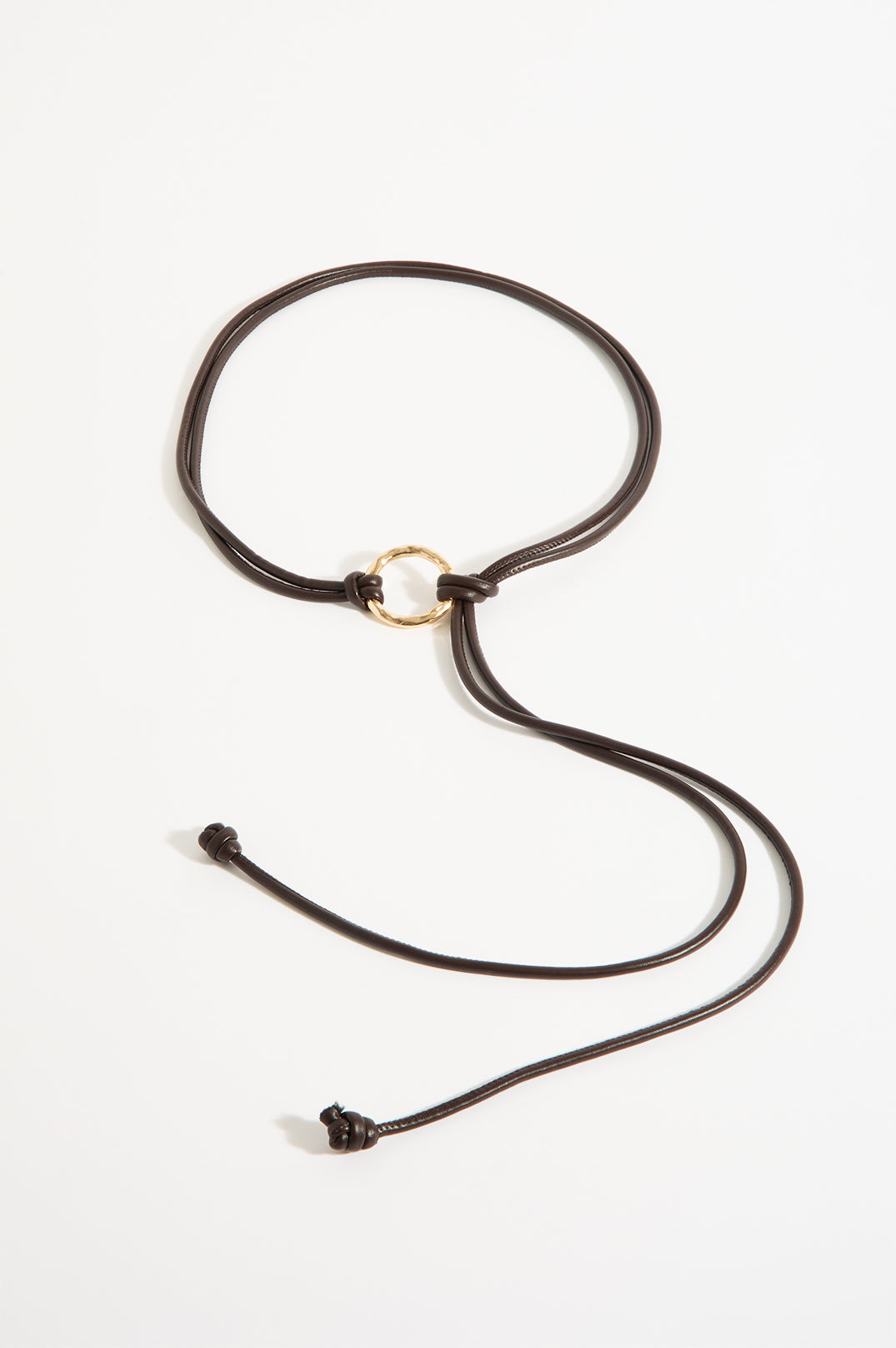 Textured Metal Ring Front Tie Belt - Chocolate