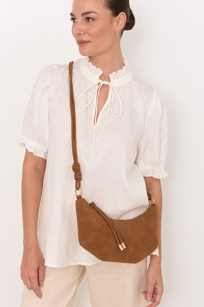 Curved Panel Faux Suede Bag - Tan