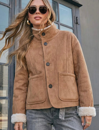 Two Way Reversble Teddy Jacket - Tan/Natural