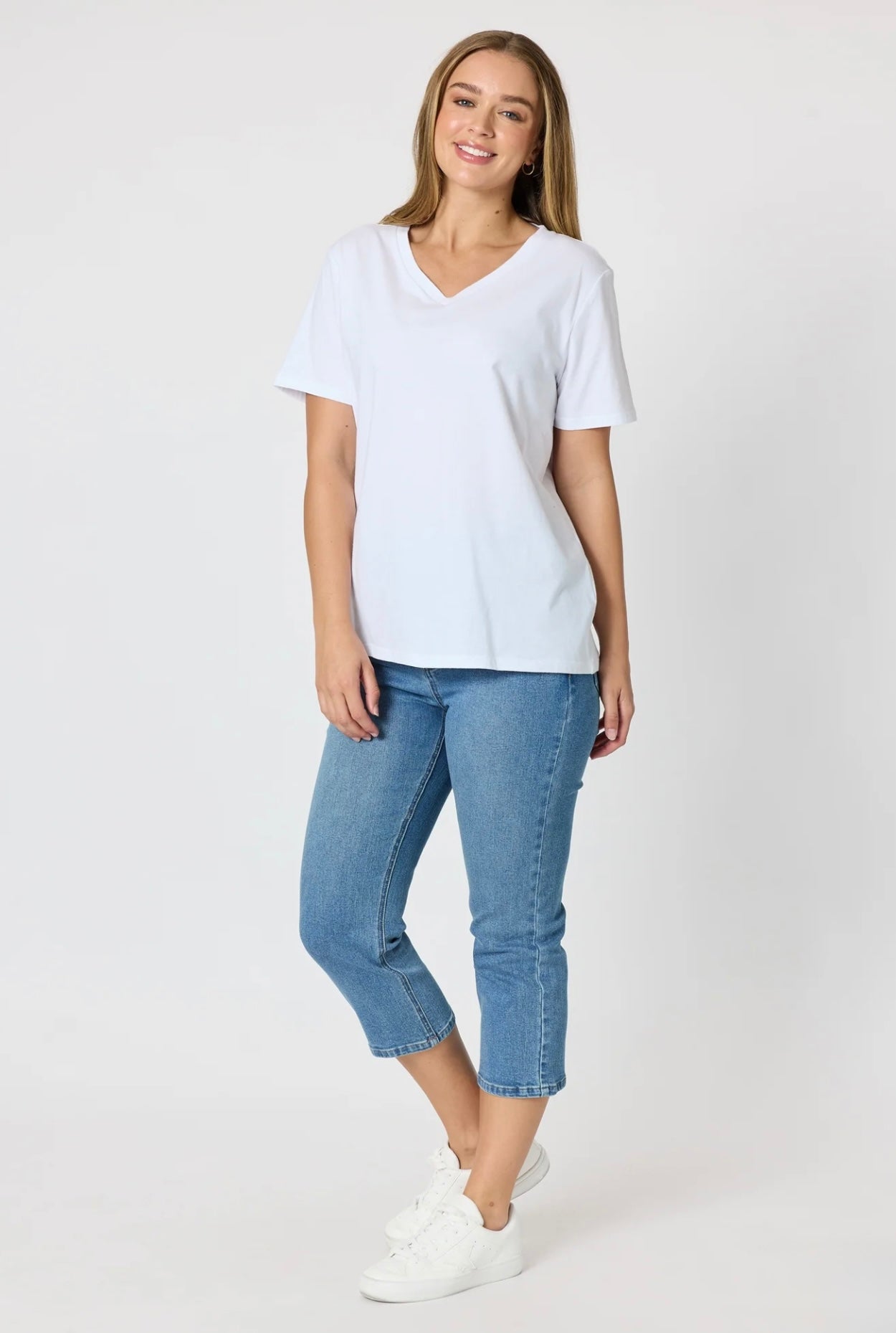 Cotton V neck T-shirt White