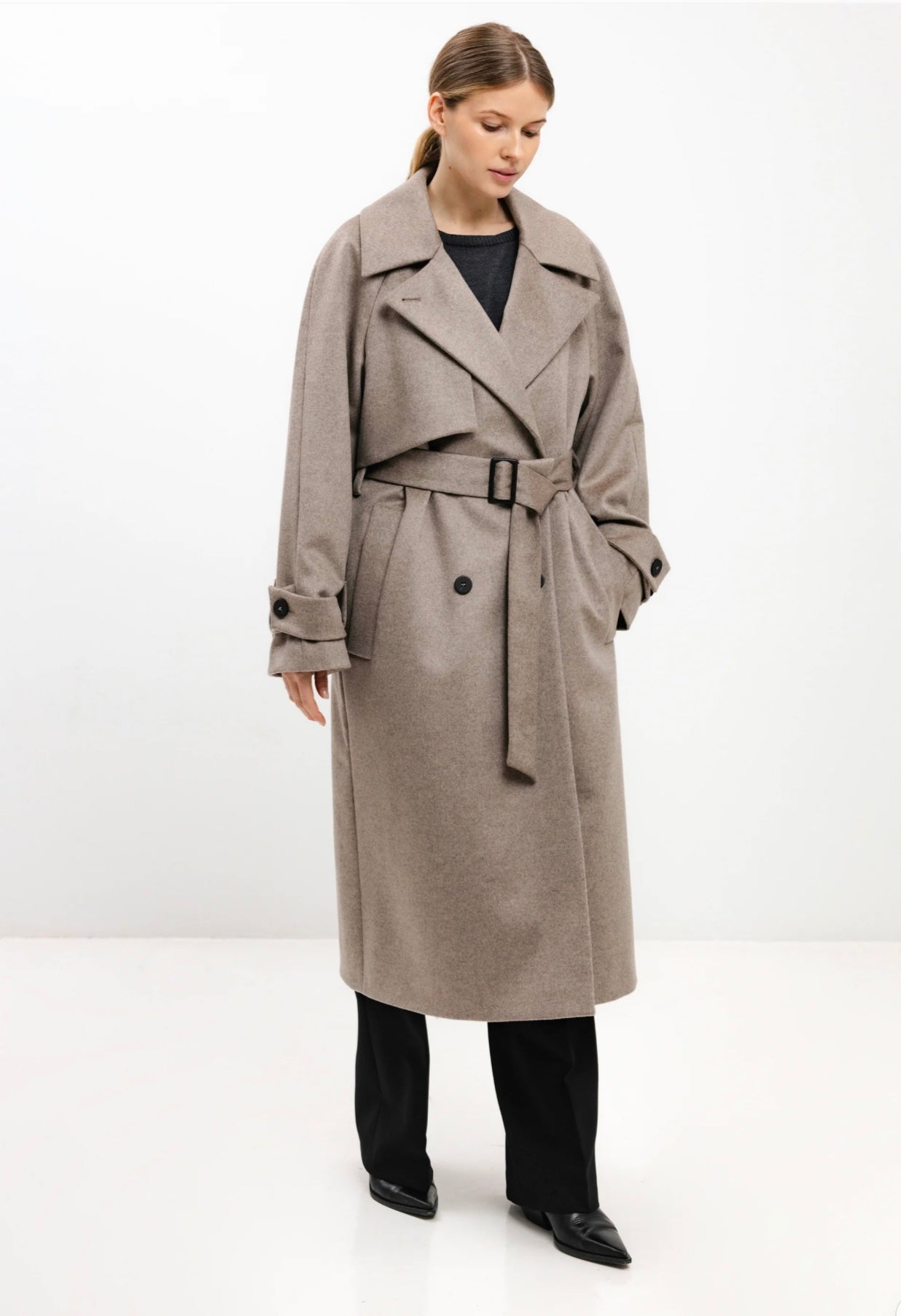 In Avati Cappuccino Belted Wool Coat