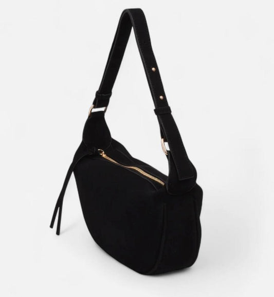 HarperFauxSuede Handbag, Black