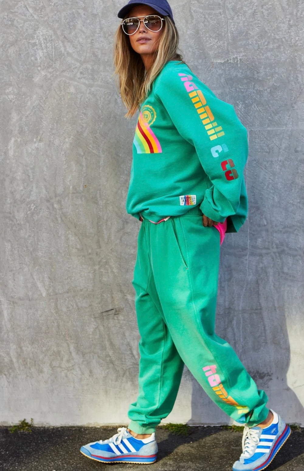 Hammill and CoVINTAGE WASH RAINBOW SWEAT - GREEN