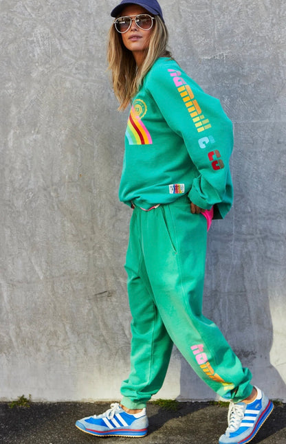 Hammill and CoVINTAGE WASH RAINBOW SWEAT - GREEN