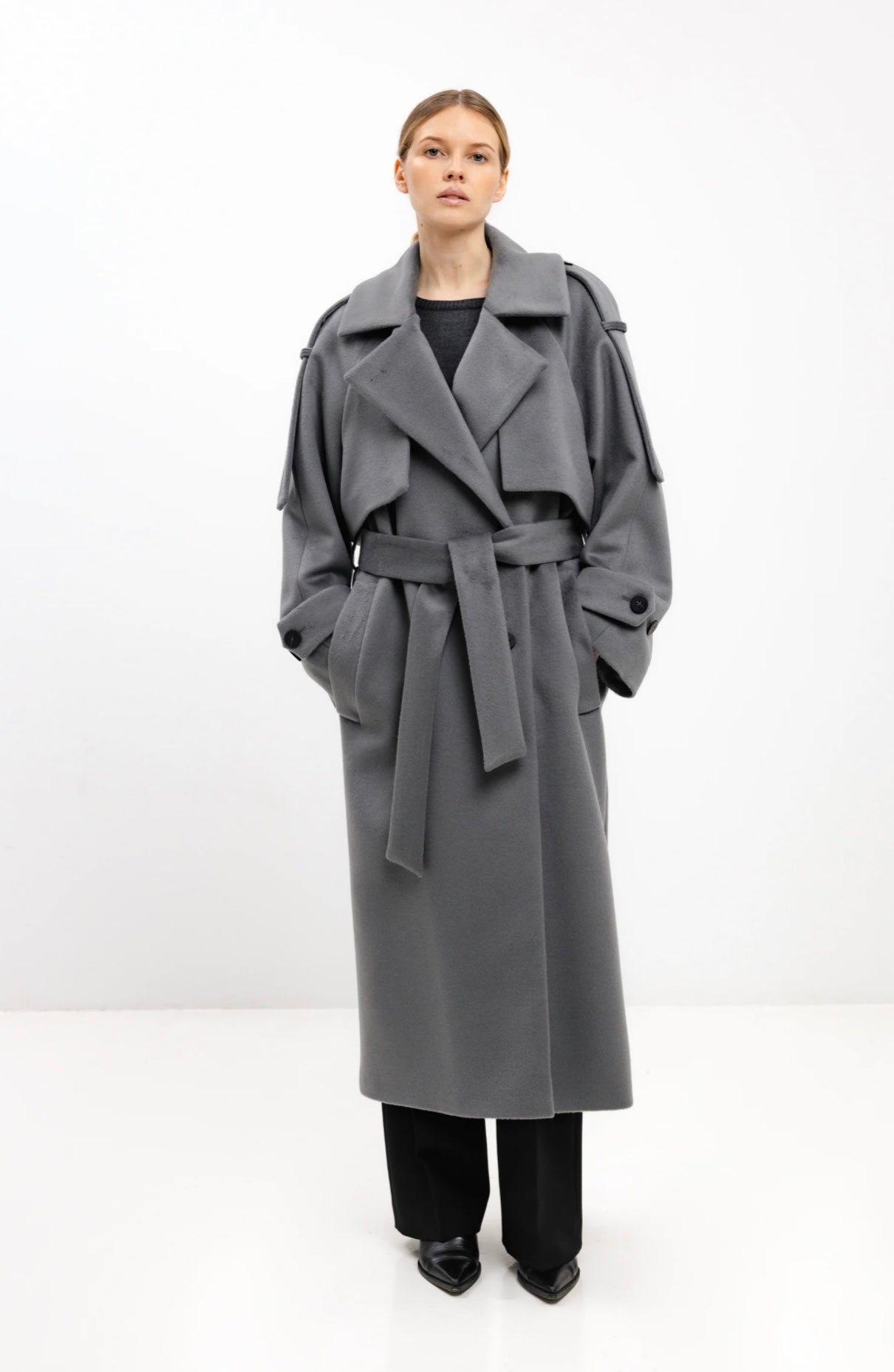 In Avati Long Belted Wool Coat