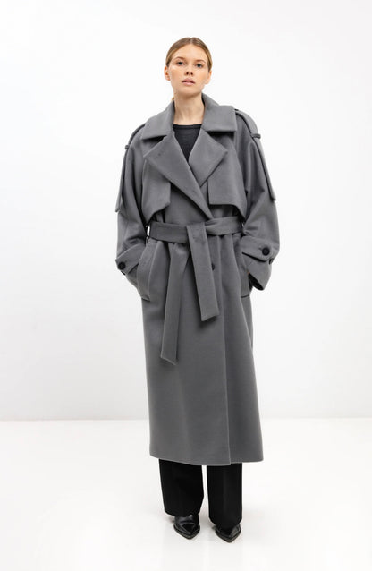 In Avati Long Belted Wool Coat