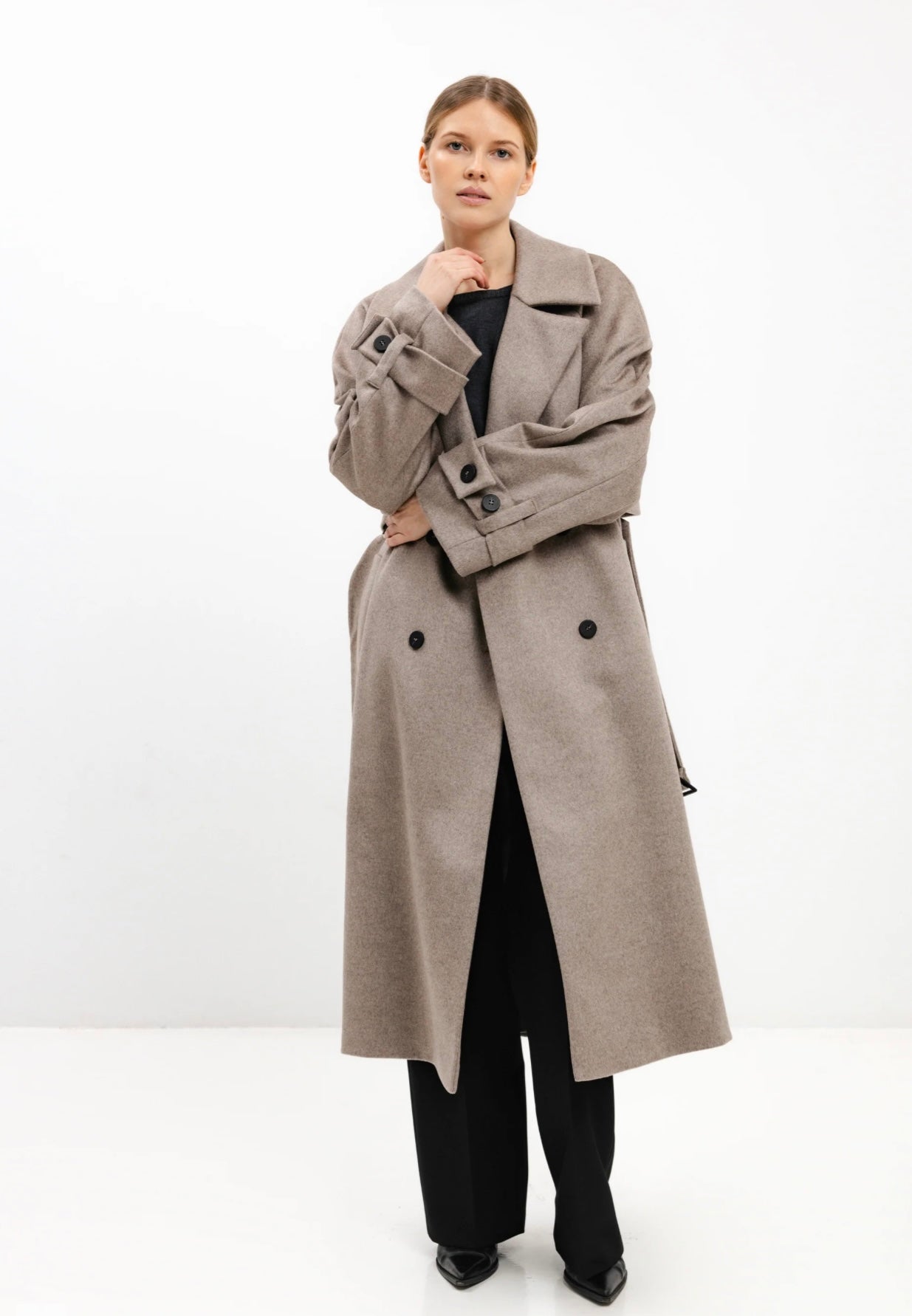 In Avati Cappuccino Belted Wool Coat