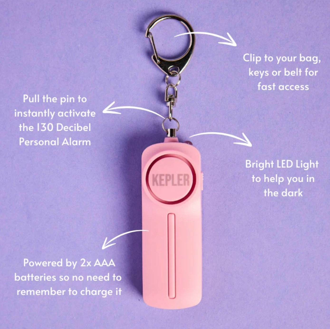 Kepler Personal Alarm Keychain Pink