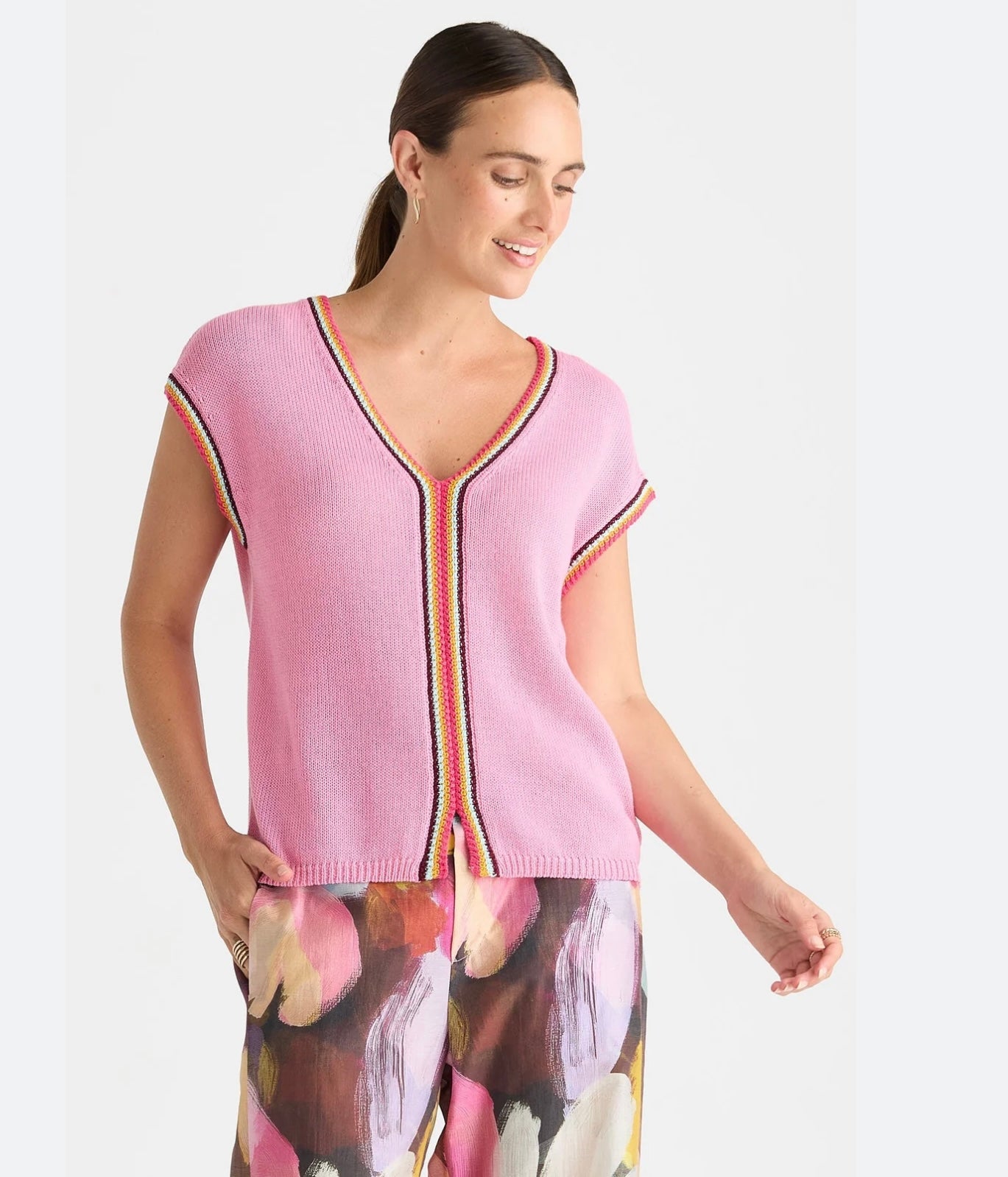 Zacket & Plover Crochet Trim Vest Begonia Pink