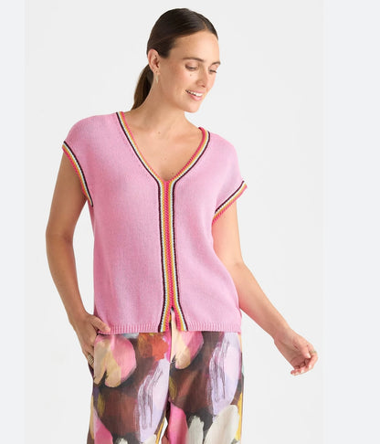 Zacket & Plover Crochet Trim Vest Begonia Pink