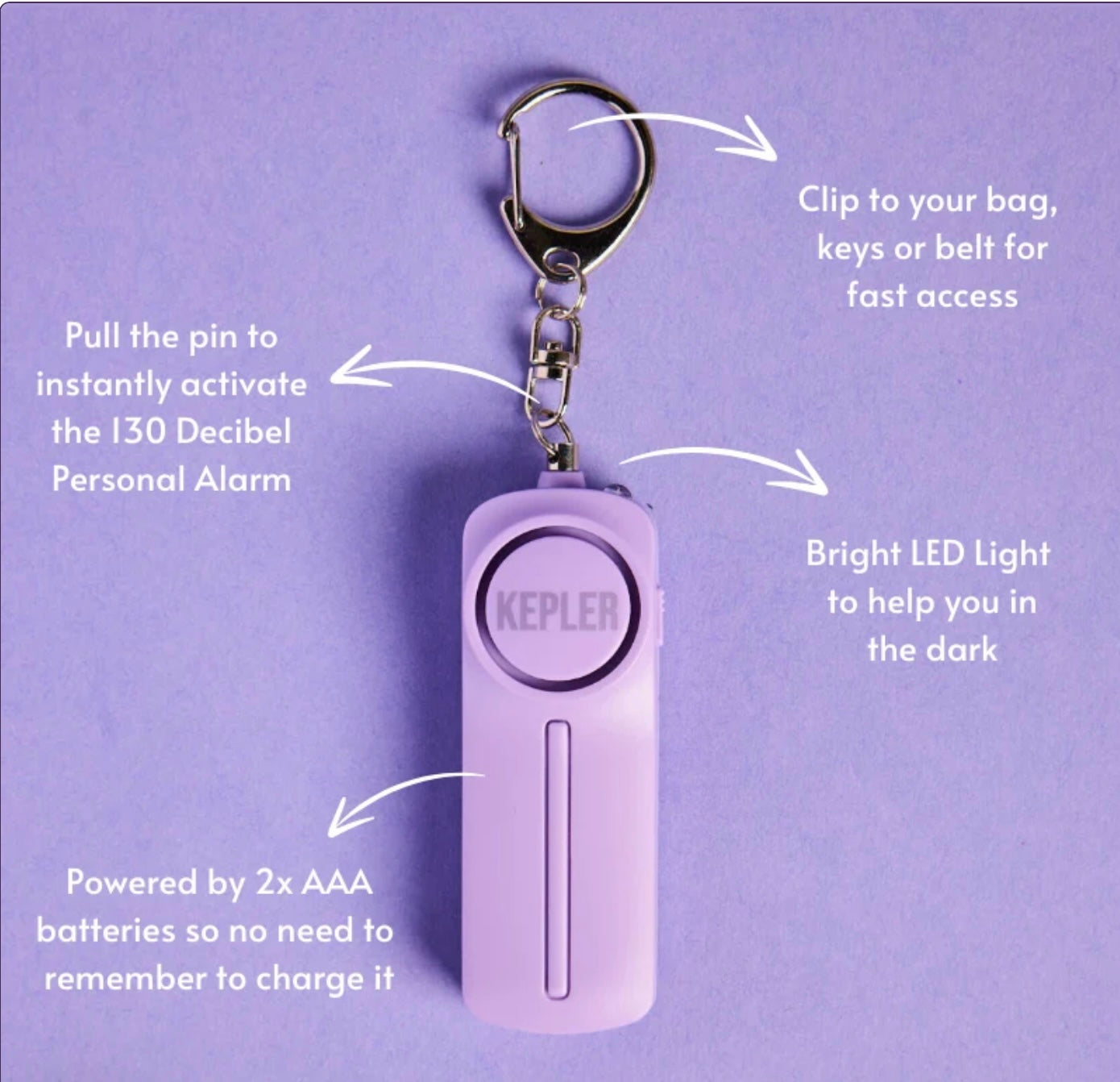 Kepler Personal Alarm Keychain Purple