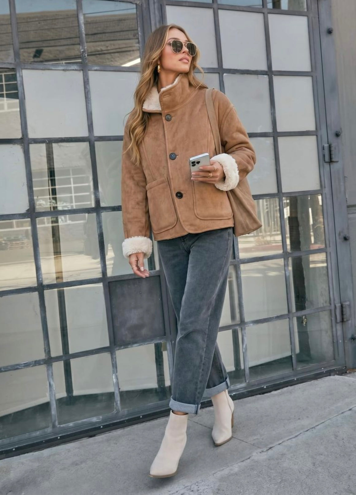 Two Way Reversble Teddy Jacket - Tan/Natural