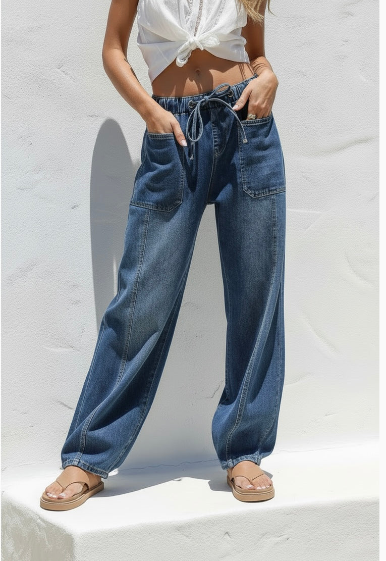 Manhattan drawstring denim barrel jeans