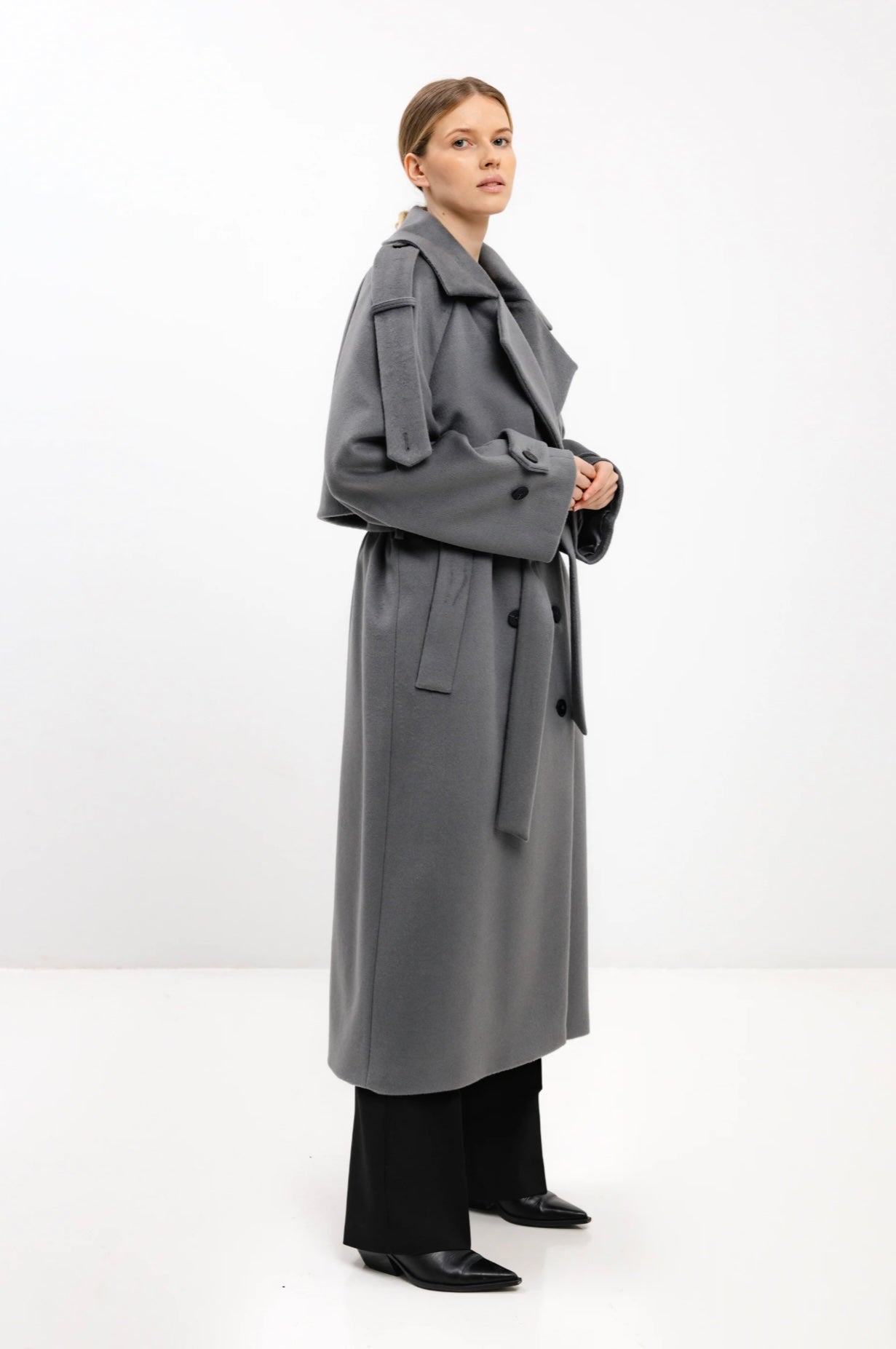In Avati Long Belted Wool Coat