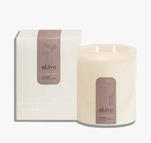 Al.ive Raspberry Blossom and Juniper Soy Candle