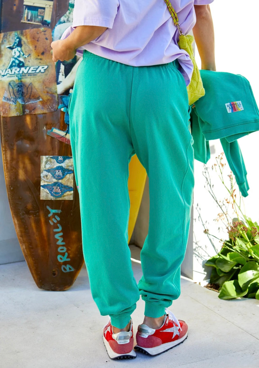 Hammill and Co BAGGY HIGH TIDE TRACK PANT - GREEN