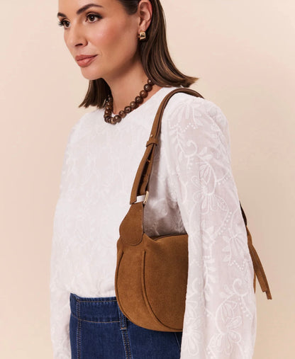 Harper Faux Suede handbag, Tan