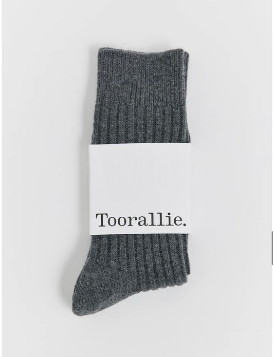 Tooralie Ribbed Merino Socks, Zinc