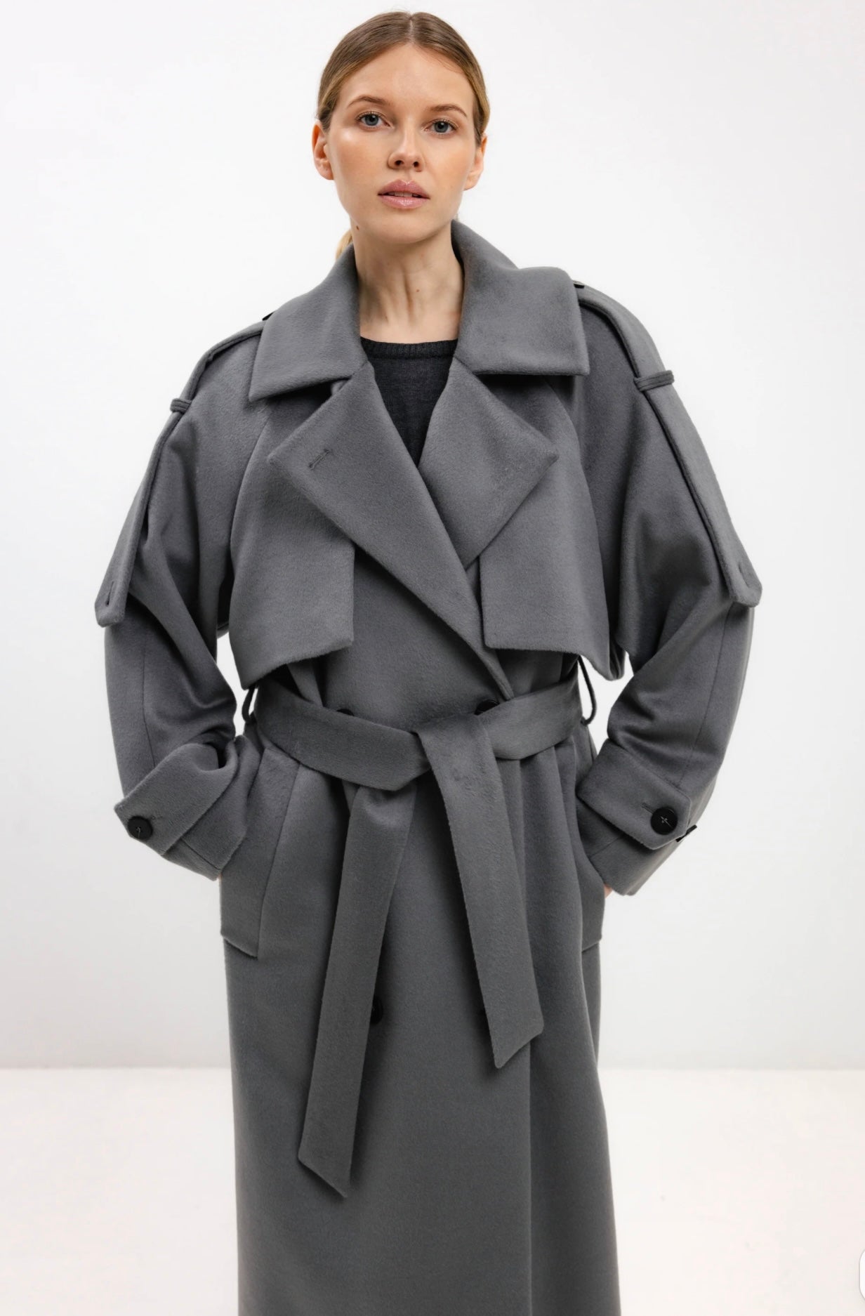 In Avati Long Belted Wool Coat