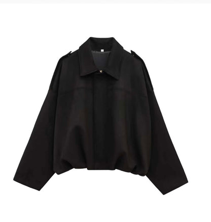Camden Suede Zip Gather Hem Bomber Jacket , Black