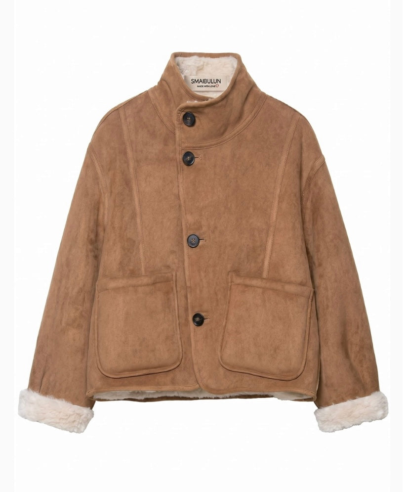 Sienna Reversble Teddy Jacket - Tan/Natural