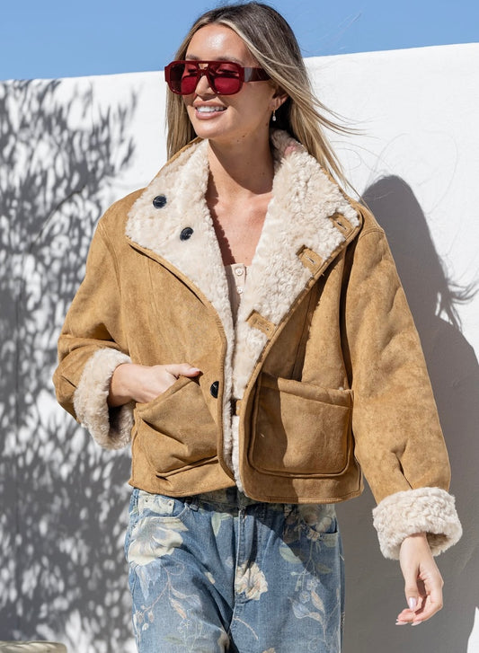 Sienna Reversble Teddy Jacket - Tan/Natural