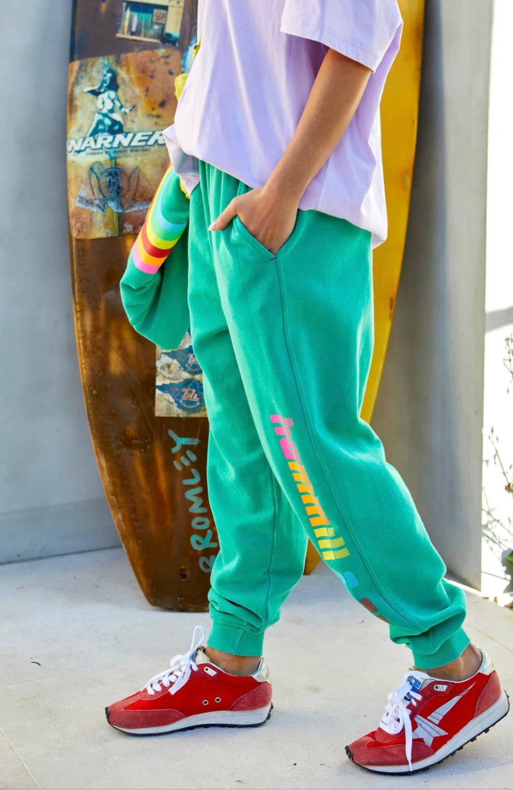 Hammill and Co BAGGY HIGH TIDE TRACK PANT - GREEN