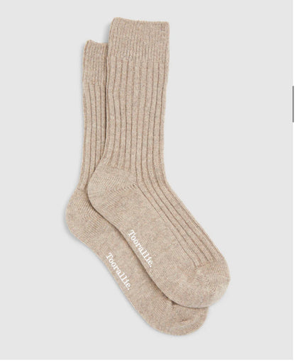 Toorallie Ribbed Merino Socks, Oat