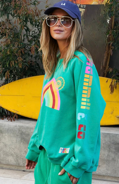 Hammill and CoVINTAGE WASH RAINBOW SWEAT - GREEN