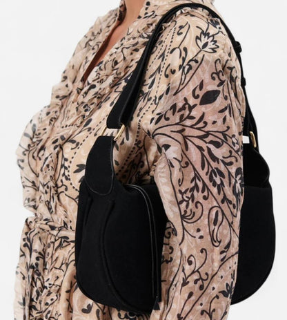 HarperFauxSuede Handbag, Black