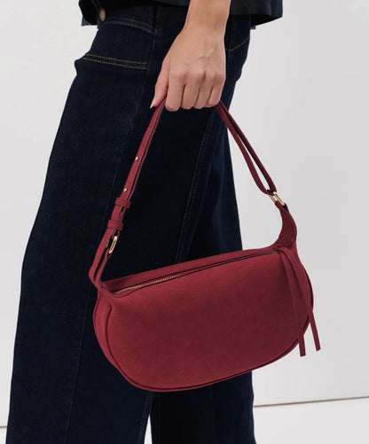 Harper Faux Suede Handbag, Wine