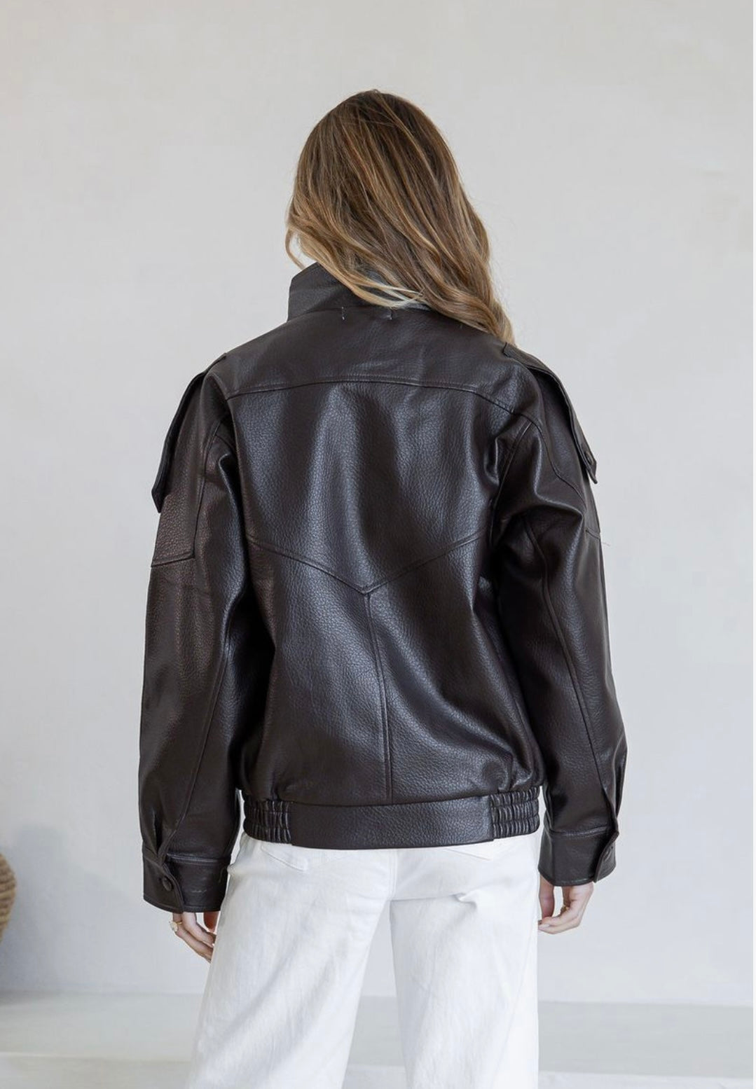 Brooklyn Asymmetrical Funnel neck vegan leather jacket