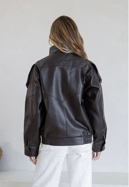 Brooklyn Asymmetrical Funnel neck vegan leather jacket