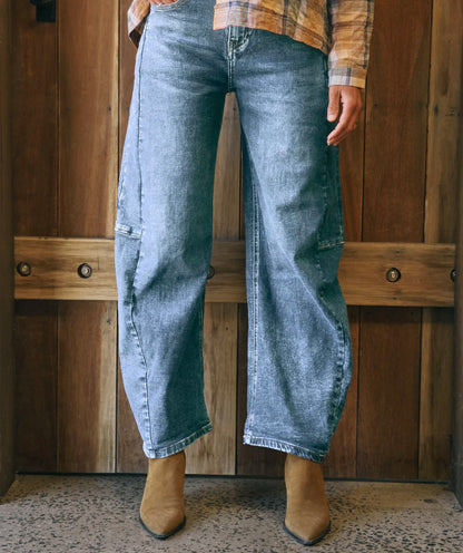 Italian Star Idaho barrel leg jeans mid blue denim