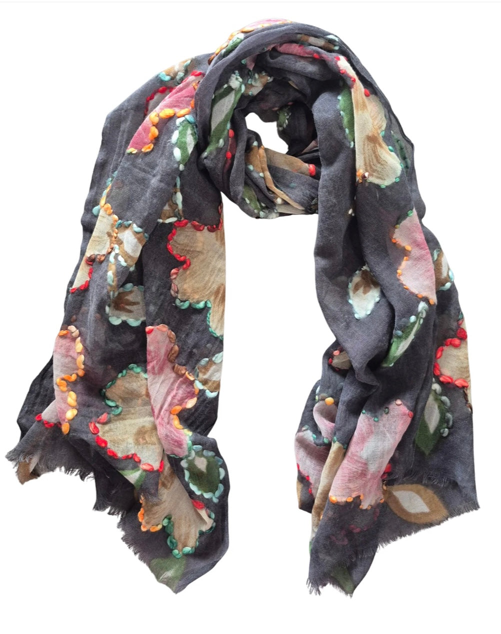 Pure wool scarf with embroidery detail