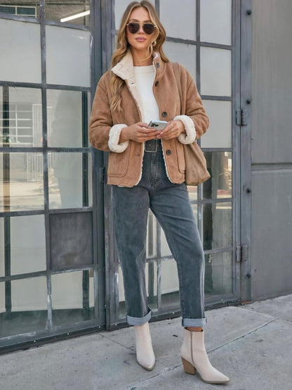 Two Way Reversble Teddy Jacket - Tan/Natural