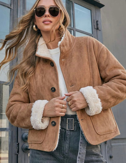 Two Way Reversble Teddy Jacket - Tan/Natural