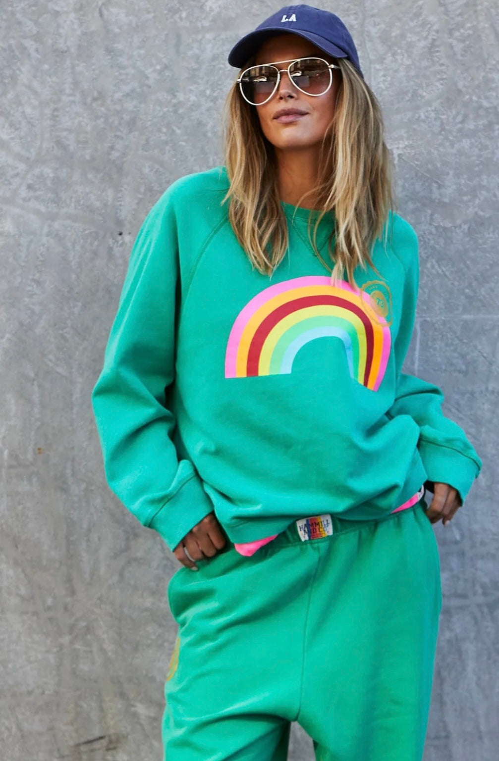 Hammill and CoVINTAGE WASH RAINBOW SWEAT - GREEN