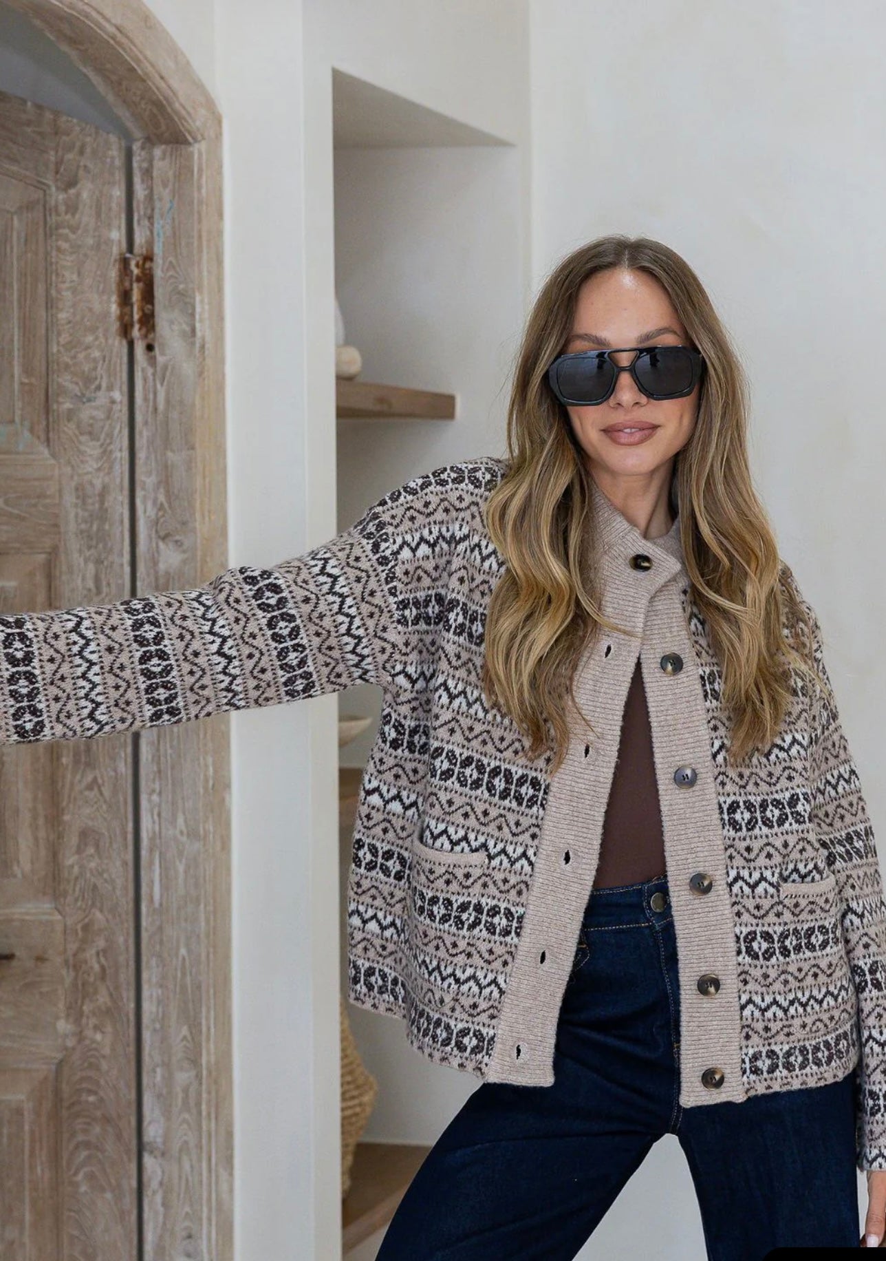 Fairisle Funnel Neck Cardigan