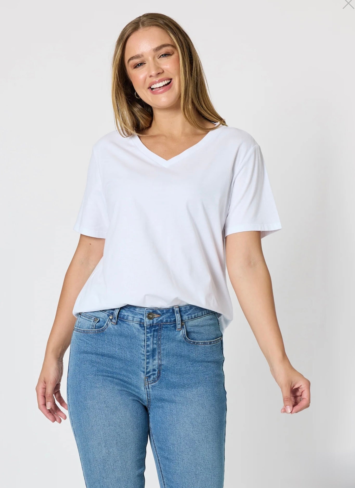 Cotton V neck T-shirt White