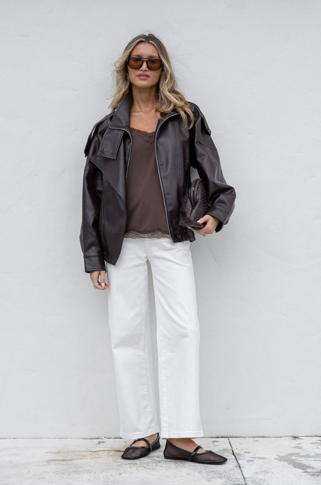 Brooklyn Asymmetrical Funnel neck vegan leather jacket