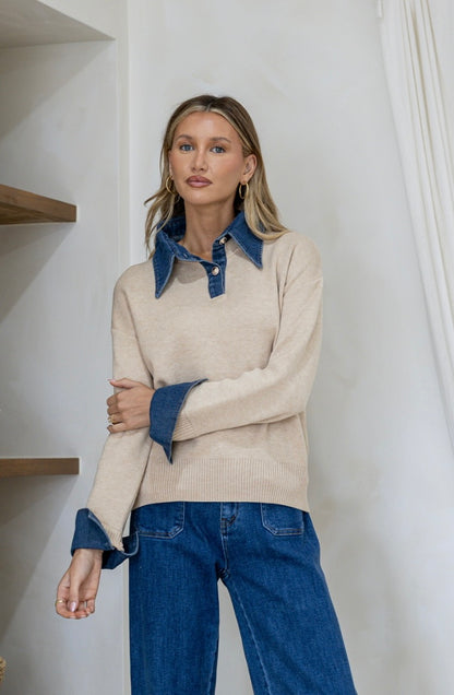 Daisy Denim trim collar knit