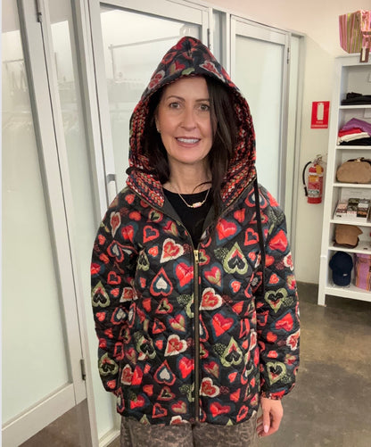 Emily Lovelock Paula Puffer coat, Black print