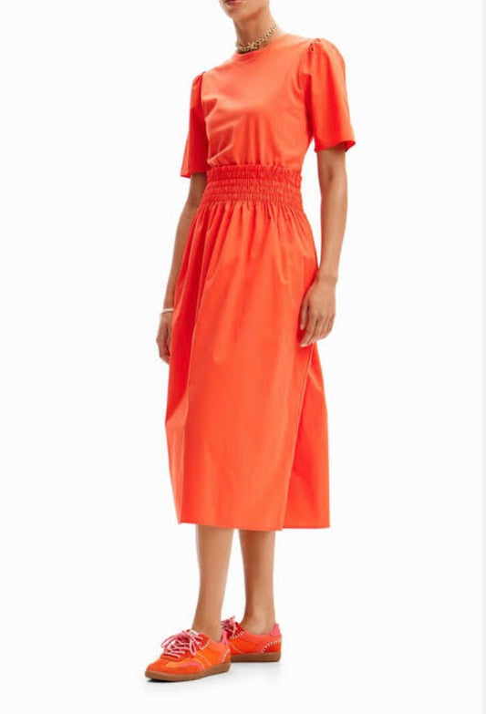 Plain Combination Midi Dress